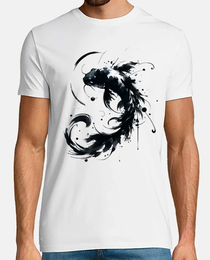 Tee-shirt sumie japonais karasu poisson koi noir