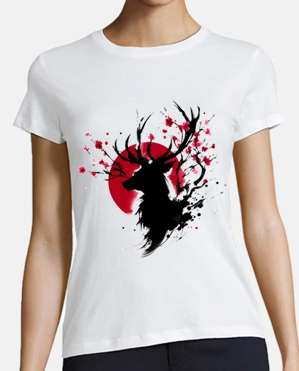 Tee-shirt sumie sakura fleurs bois de cerf
