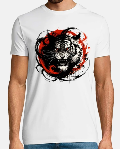 T-shirt sumie tigre demone bianca giapponese