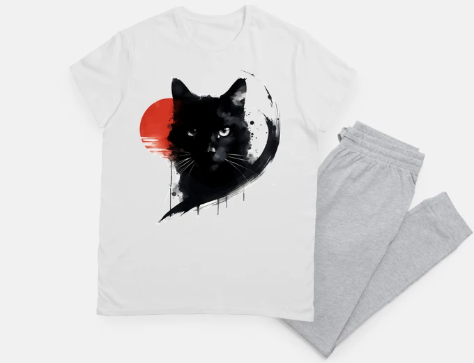 Pyjama Sumie Zen Art Japanese Black Cat