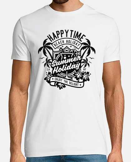 T-shirt summer happy time beach retro style vacation sun beach t-shirt