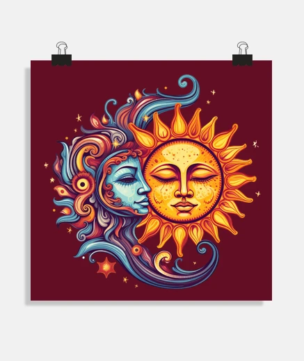 Poster sun and moon fashion boho chic hippie poster decoration