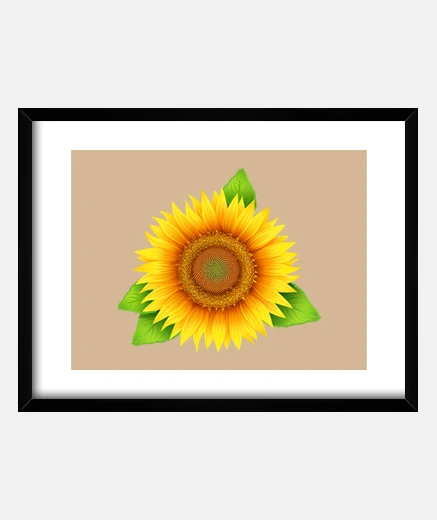 Framed Sunflower sunflower with Green leaves