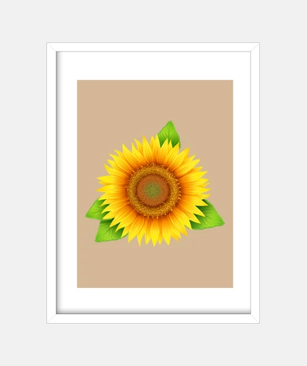 Framed Sunflower sunflower with Green leaves
