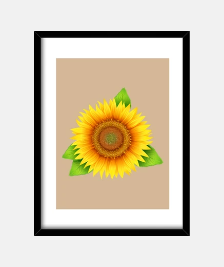 Framed Sunflower sunflower with Green leaves