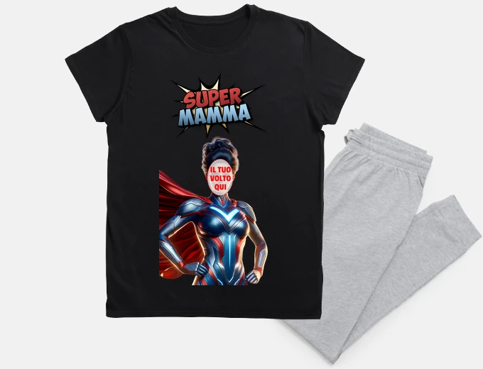 Pigiama super mamma volto personalizzabile