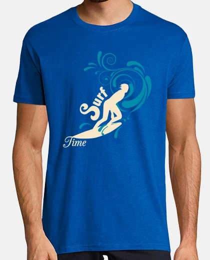 T-shirt surf beige vague bleue