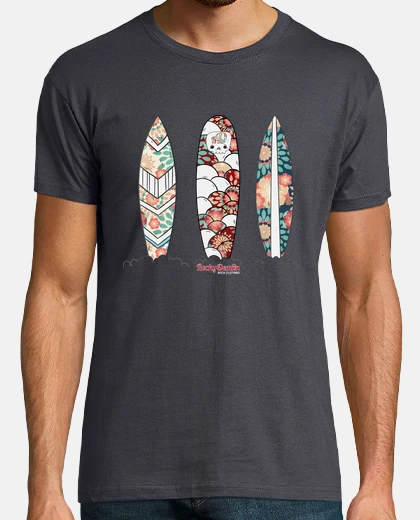 T-shirt surf, uomo, manica corta, topo grigio, qualità extra
