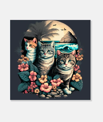 Wall surfing cats hawaiian beaches flowers hibiscus palm trees