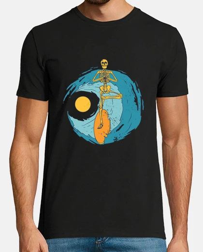 T-shirt surfista yoga scheletro