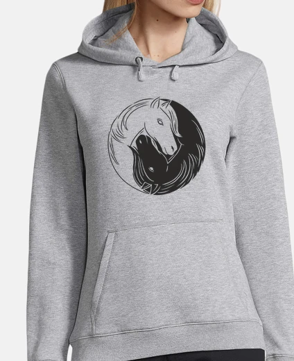 Felpa sweet con cappuccio da donna, ying yang cavallo bianco cavallo nero, cap