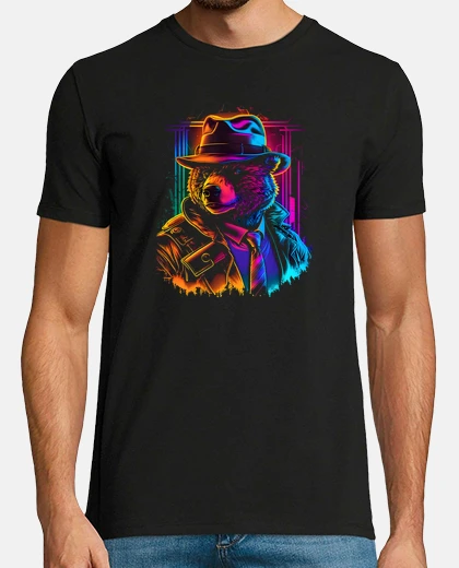 T-shirt synthwave bear neon colors
