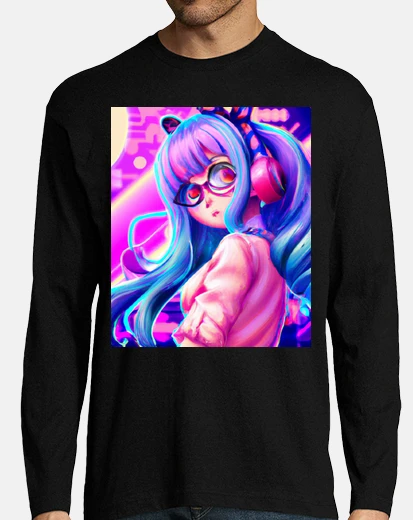 T-shirt synthwave ragazza anime pastello esteti