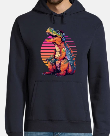 Sudadera T-Rex dinosaur con audifonos pixel art