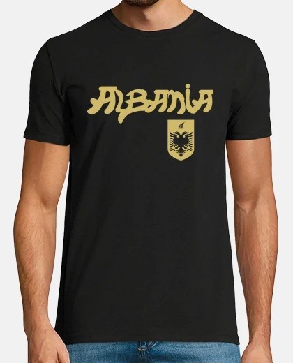 T-shirt t-shirt albania colore scudo con testo