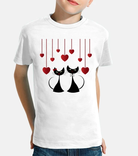 Kids t-shirt animals cats love love red hearts