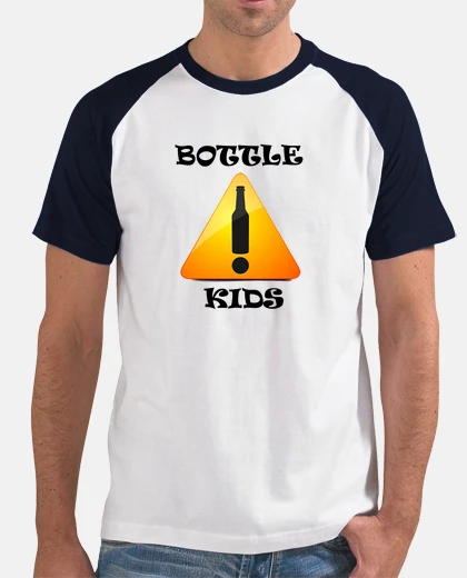 T-shirt t-shirt bambini bottiglia. uomo, stile baseball, bianca e blu navy