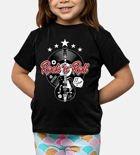 Abbigliamento t-shirt bambini musica rock and roll chitarra stile rockabilly rockers dadi