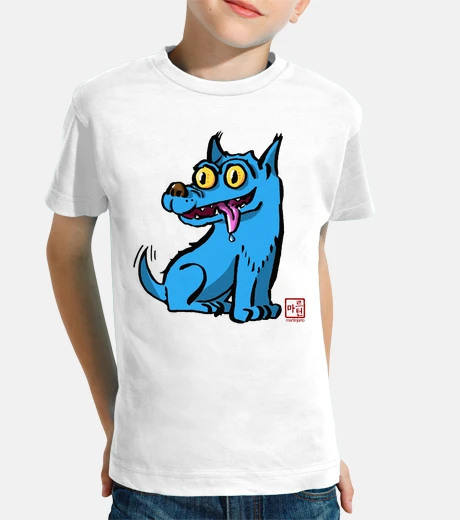 Abbigliamento t-shirt bambino con cane blu davanti