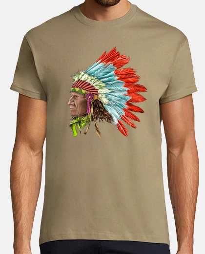 Tee-shirt t-shirt basique kaki tête indienne 001 couleur