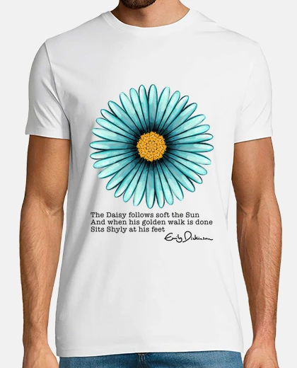 Tee-shirt t-shirt blanc homme marguerite bleu
