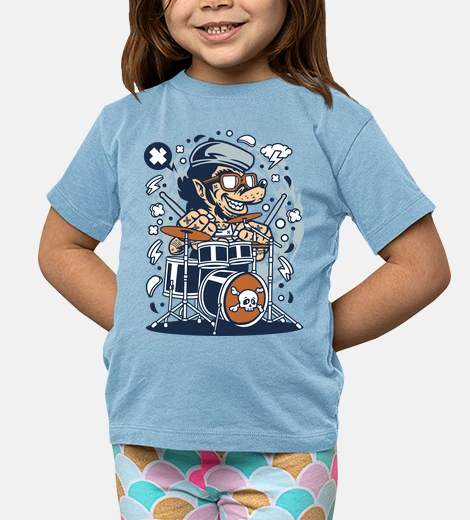 Kids t-shirt cartoon humor wolf drummer musician rock n roll