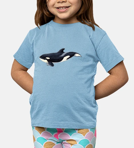 Children's t-shirt child orca, short manga , sky blue