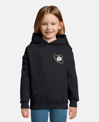 Kids t-shirt, children&#39;s hoodie, iran flag, map and team, iran map logo placed on the heart pocket le