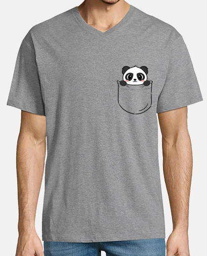 Tee-shirt t-shirt col v à poche panda