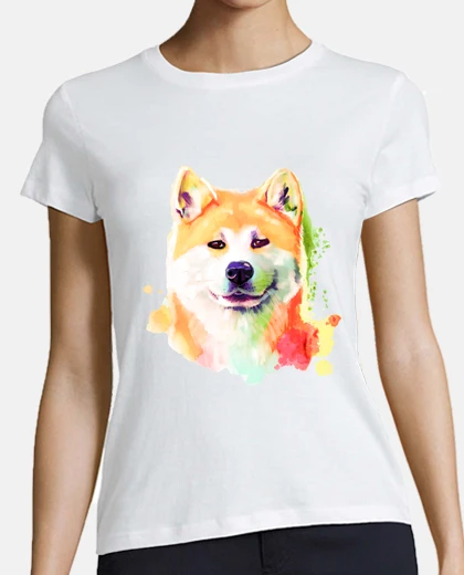 T-shirt t-shirt donna donna akita inu watercolor orange