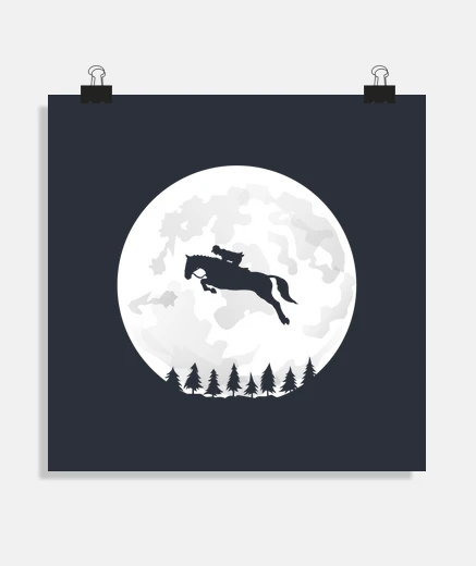 Poster t-shirt equitazione al chiaro di luna