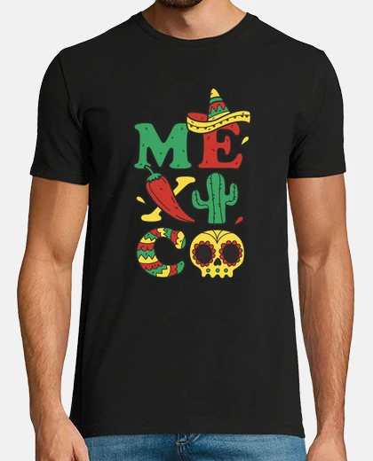 Tee-shirt t shirt homme aux couleurs du Mexique pour la capitale mexico. T-shirt vacances.