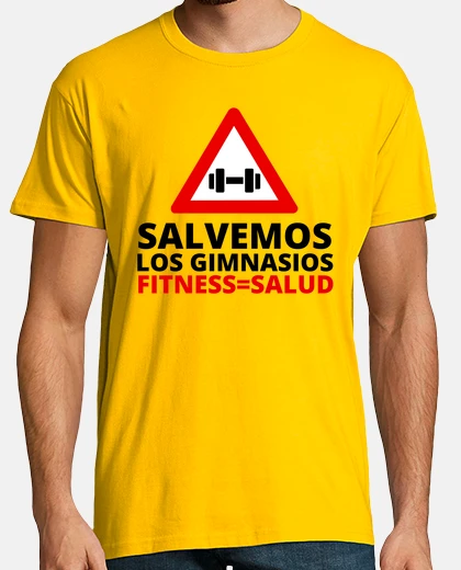 Tee-shirt t-shirt homme jaune, sauvons les gymnases, la forme est la santé