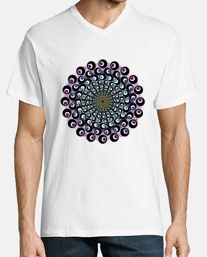 Tee-shirt t-shirt homme mandala arc-en-ciel, manches courtes col v fermé, blanc