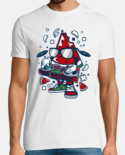 T-shirt t-shirt humour estate sandia dj cartoni animati cartoni animati musica divertimento cartoni animati