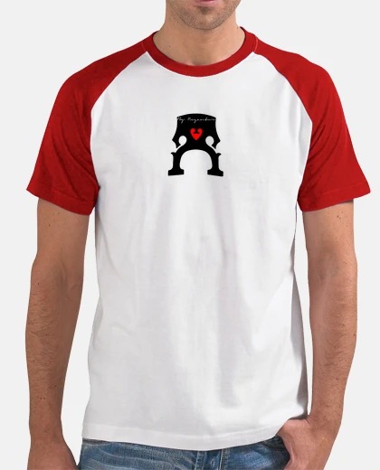 T-shirt t-shirt iconica per violoncello t-shirt , stile baseball, bianca e rossa