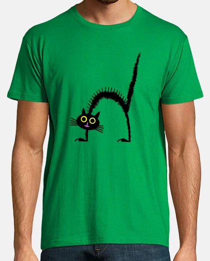 T-shirt t-shirt in cotone con gatto nero molto arrabbiato