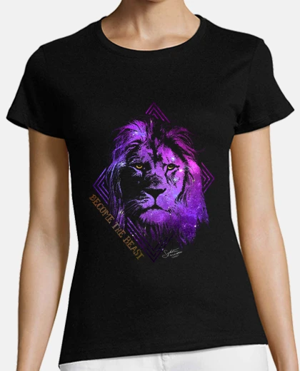 Tee-shirt t-shirt manches courtes - galaxy lion améthyste - deviens la bête