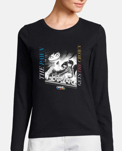 Tee-shirt t-shirt manches longues femme noir le pion obtient la couronne