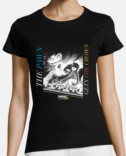 Tee-shirt t-shirt noir à manches courtes pour femmes le pion obtient la couronne