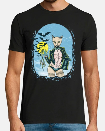 Tee-shirt t-shirt rétro chat chauves-souris chapeau haut de forme magique