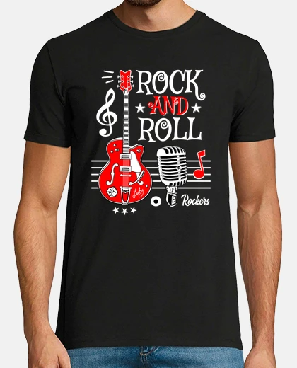 Tee-shirt t-shirt rock guitare rock and roll microphone vintage rockabilly musique Rocker