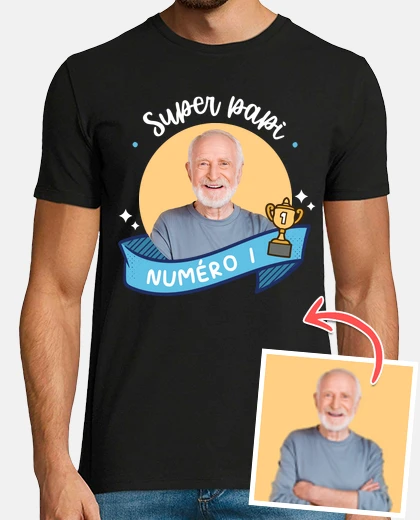 t-shirt super papy numéro 1 photo personnalisable cadeau fete des peres personnalisé
