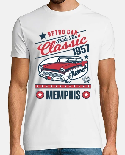 Tee-shirt t-shirt vintage américain voitures classiques 1957 memphis tennessee USA années 1950