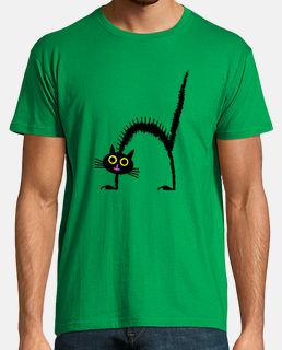 t-shirt in cotone con gatto nero molto arrabbiato
