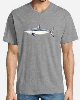 t-shirt mako squalo - uomo, manica corta collare a V lungo, grigio melange