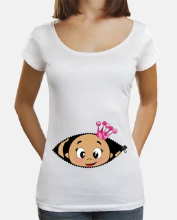 t-shirt peekaboo neonato sbirciare corona rosa, collo largo e taglio largo, bianca