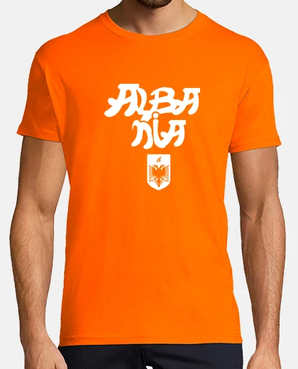 T-shirt t-t-shirt albania testo scudo bianco
