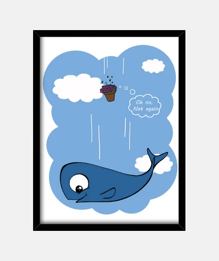 Cadre tableau baleine et pétunias