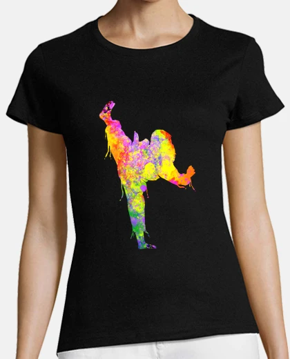 Tee-shirt tae kwon do karaté silhouette colorée pour les filles
